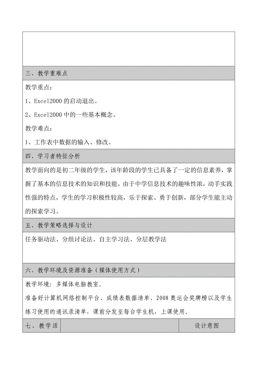 初识excel教学设计_第2页