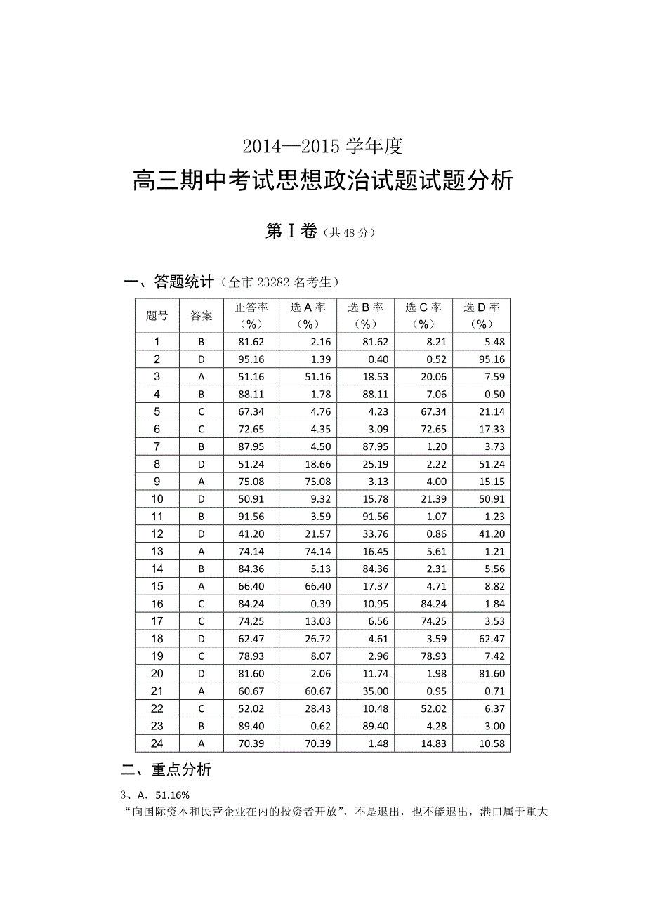 高三期中考试思想政治试题分析(完整版)_第1页