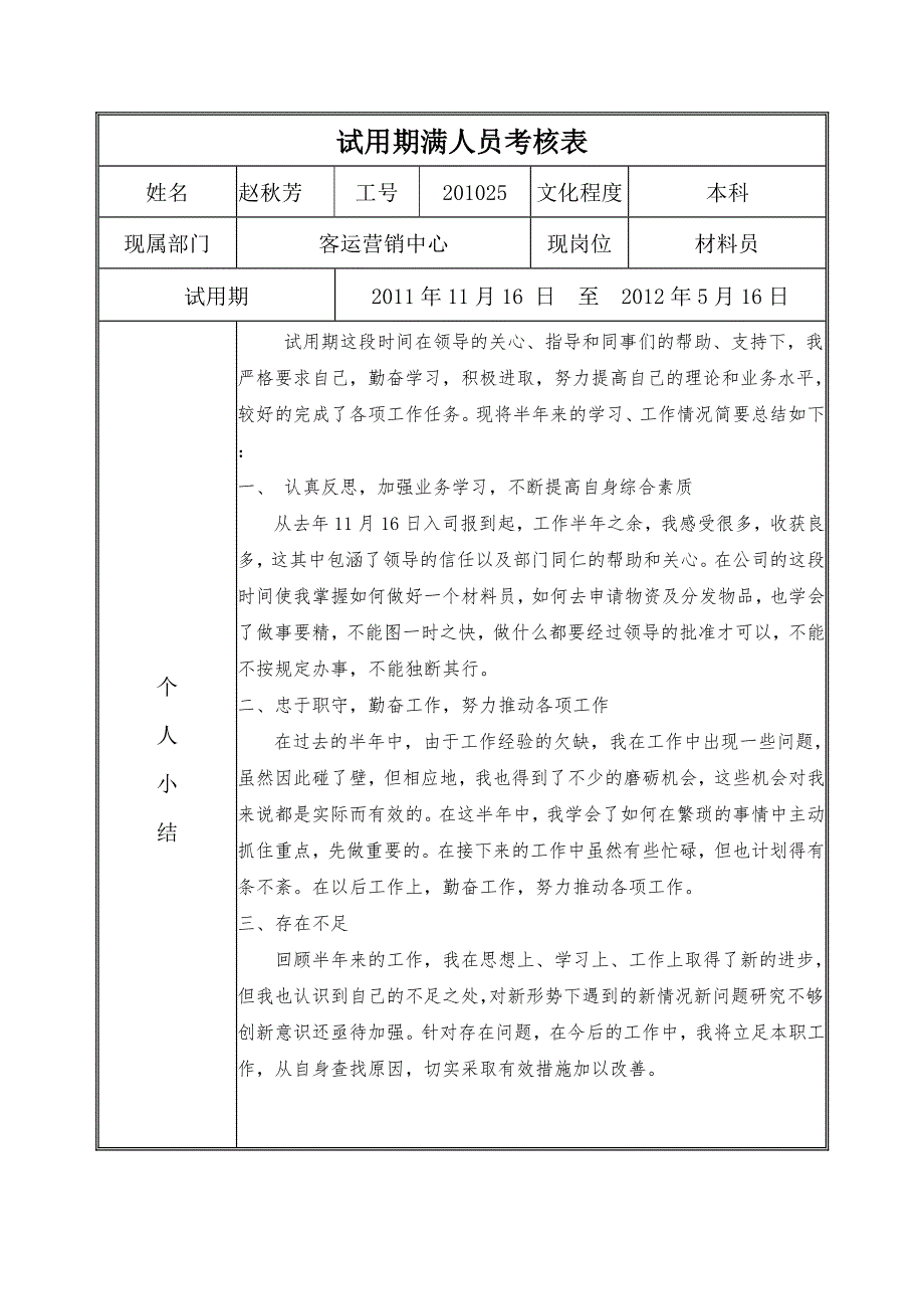 试用期满人员考核表_第1页