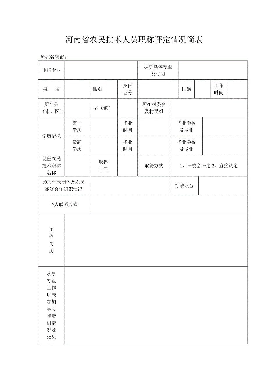 河南省农民技术人员职称评定情况简表_第1页