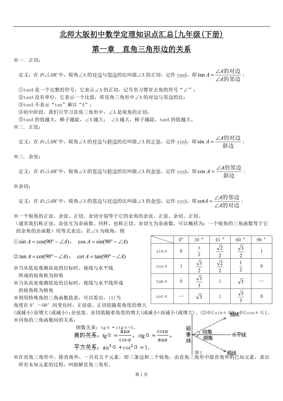 数学2-北师大九年级数学下册知识点汇总_第1页