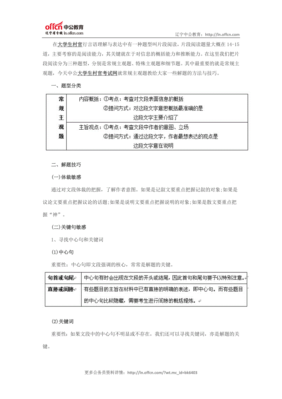 2015年大学生村官行测片段阅读解题技巧：常规主观题_第1页