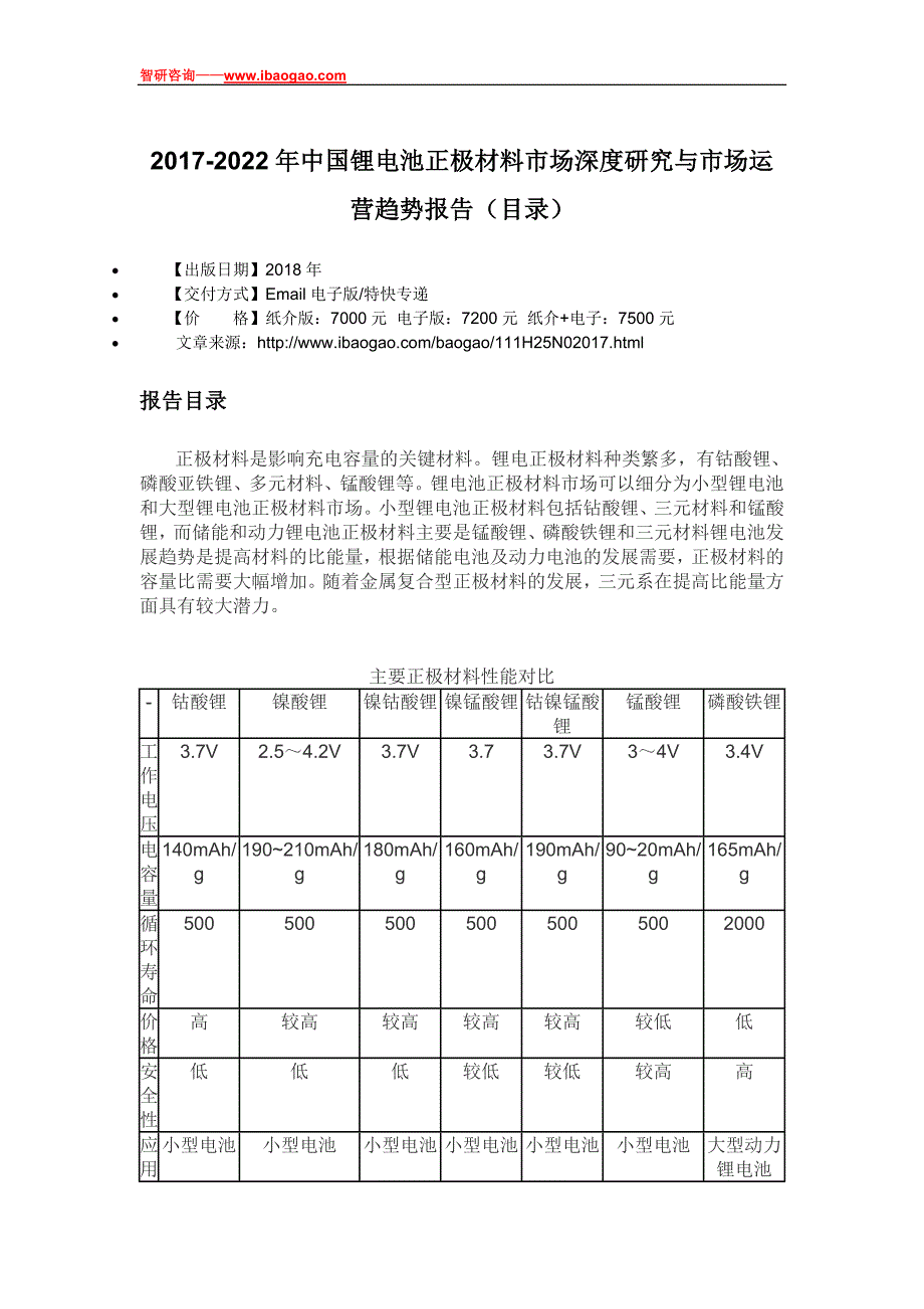 2017-2022年中国锂电池正极材料市场深度研究与市场运营趋势报告(目录)_第4页