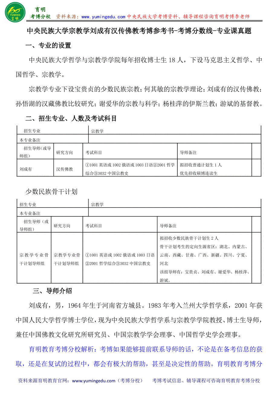 中央民族大学宗教学刘成有汉传佛教考博参考书-考博分数线-专业课真题_第1页