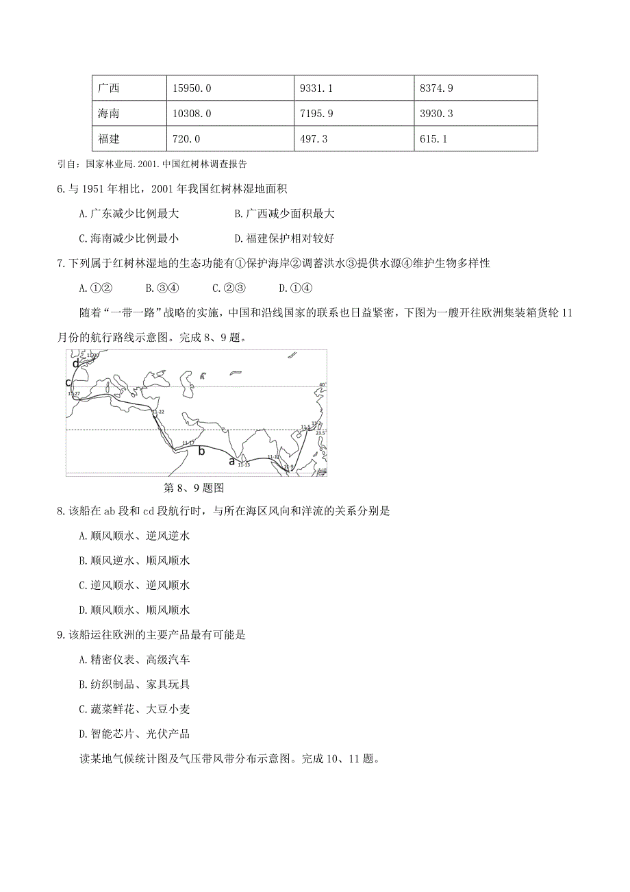 浙江省杭州市2018届高考高三上学期期末教学质量检测地理的试题_第3页