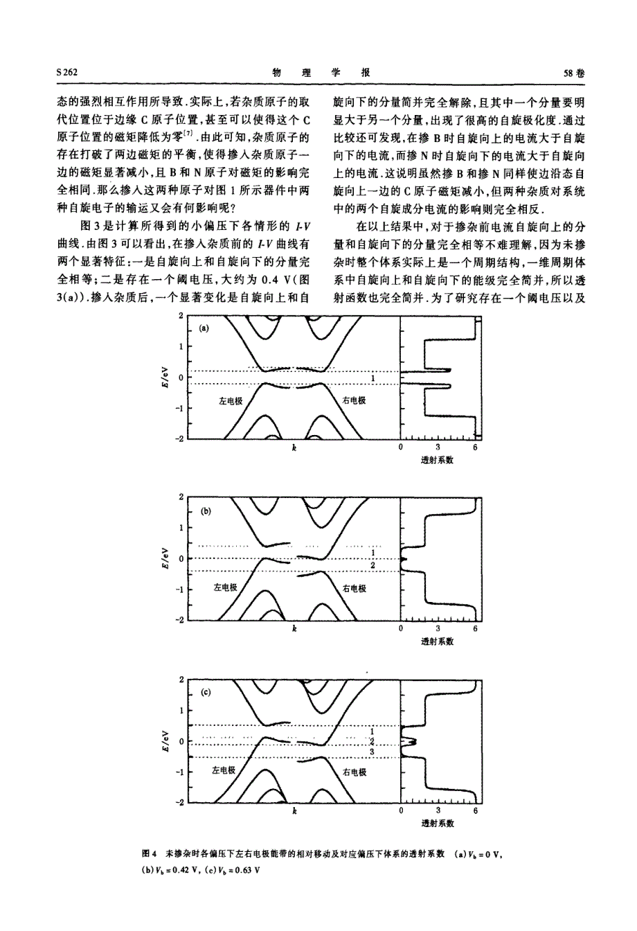 B与N掺杂对单层石墨纳米带自旋极化输运的影响_第4页