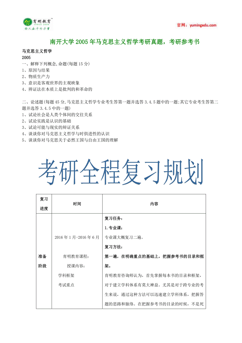 南开大学2005年马克思主义哲学考研真题,考研参考书_第1页