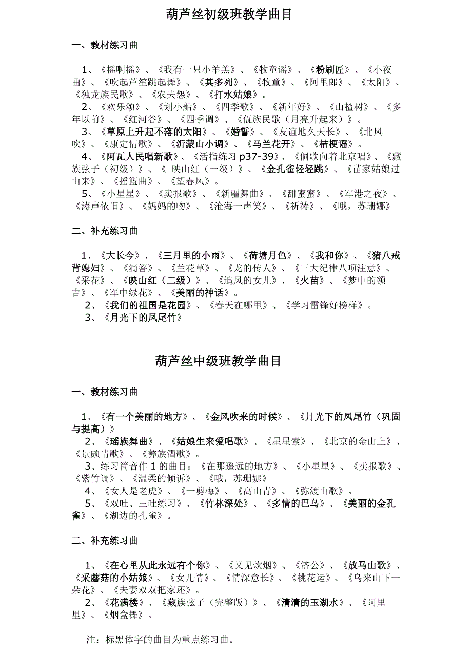 葫芦丝初级中级班教学曲目_第1页