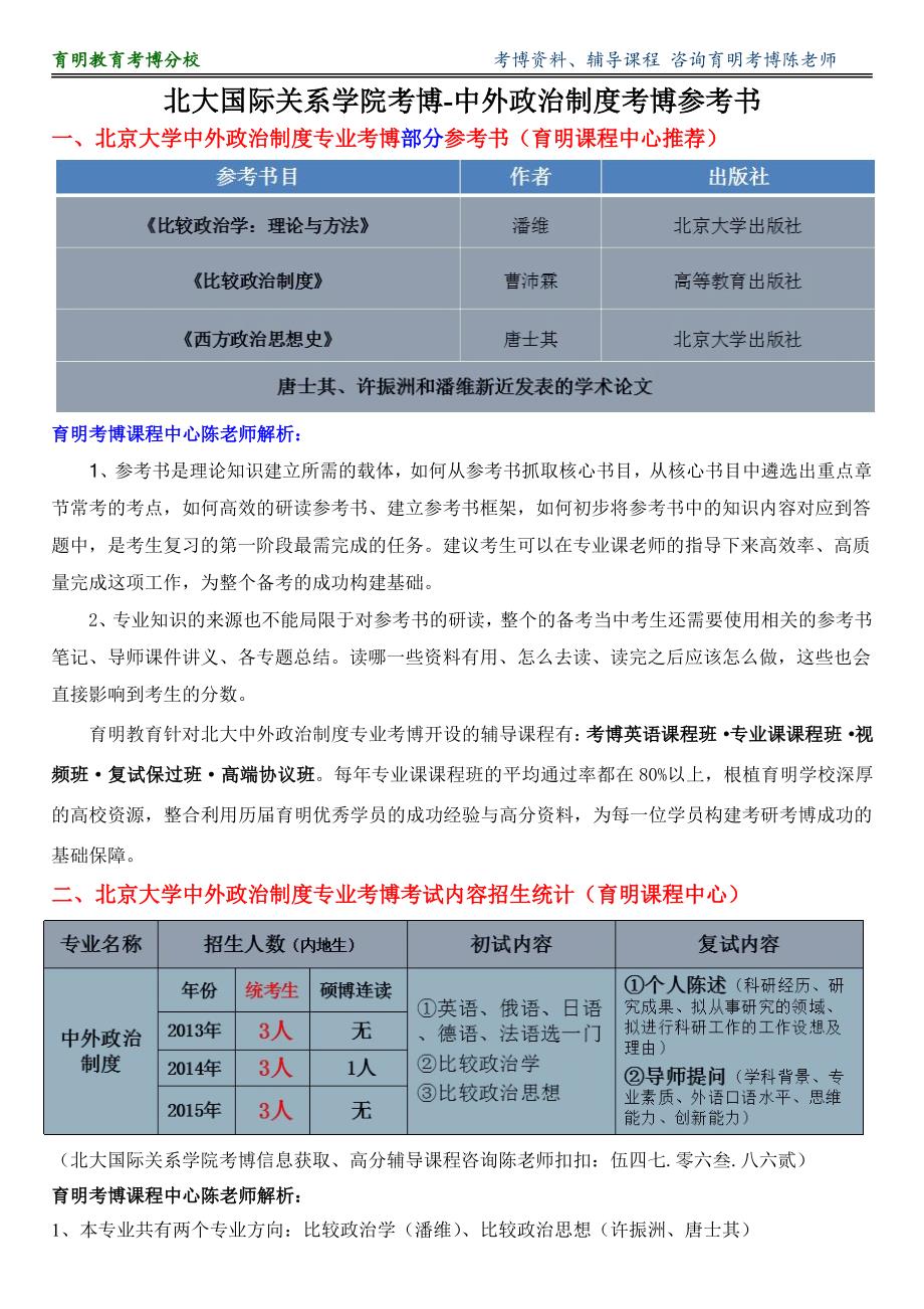 北大国际关系学院中外政治制度专业考博真题复习资料_第1页