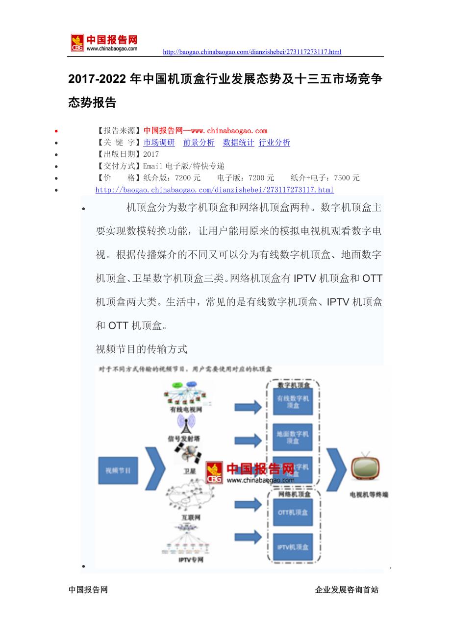 2017-2022年中国机顶盒行业发展态势及十三五市场竞争态势报告(目录)_第2页