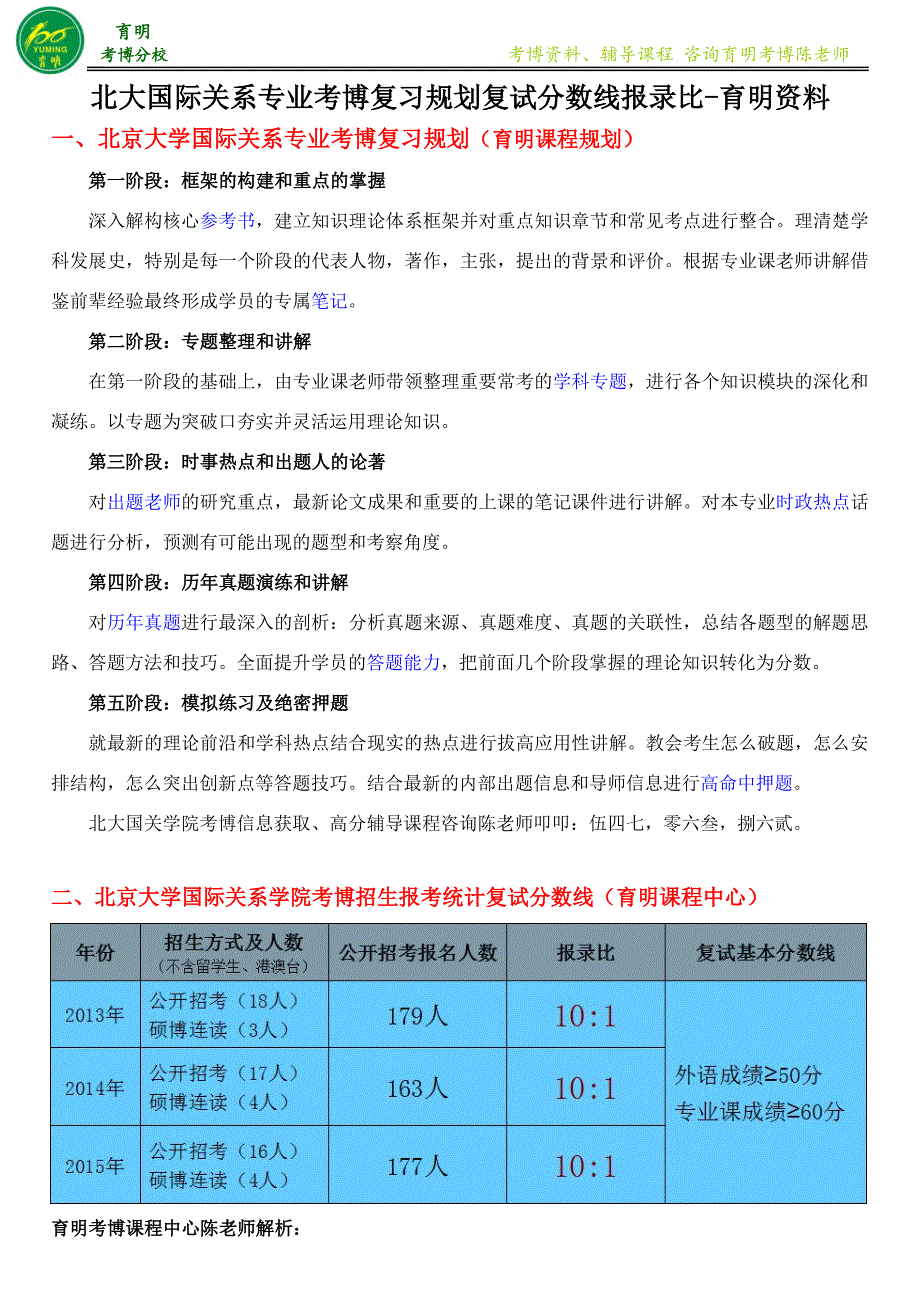 北京大学国际关系专业考博报名人数高分课程-育明教育_第1页