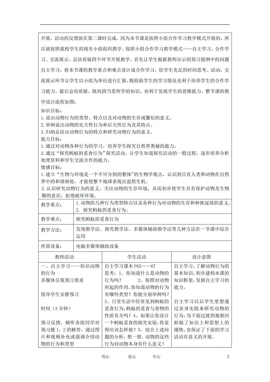 高中生物教师竞赛作品《动物的行为1》教学案 新人教版必修1_第2页