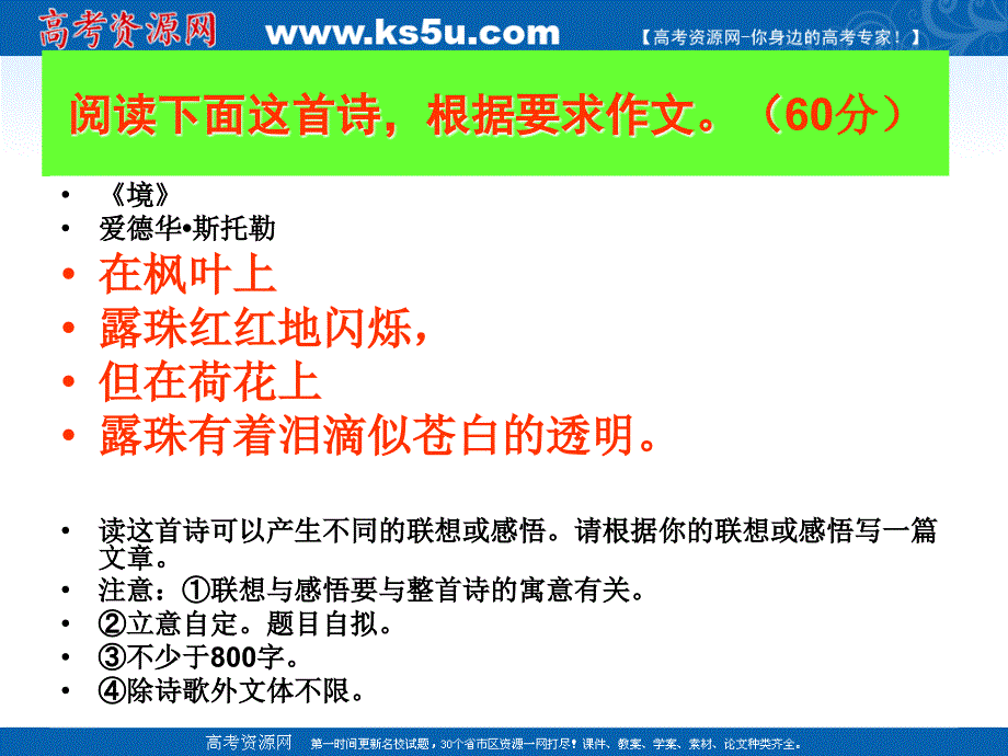 2010届高考语文复习《作文》专题系列课件126《作文分论之诗歌类材料作文》_第3页