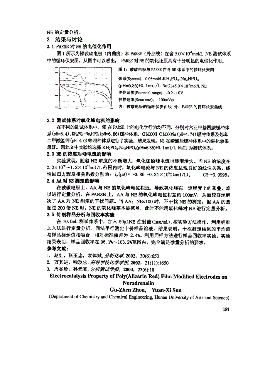 聚茜素红薄膜修饰电极对去甲肾上腺素的电催化作用_第2页