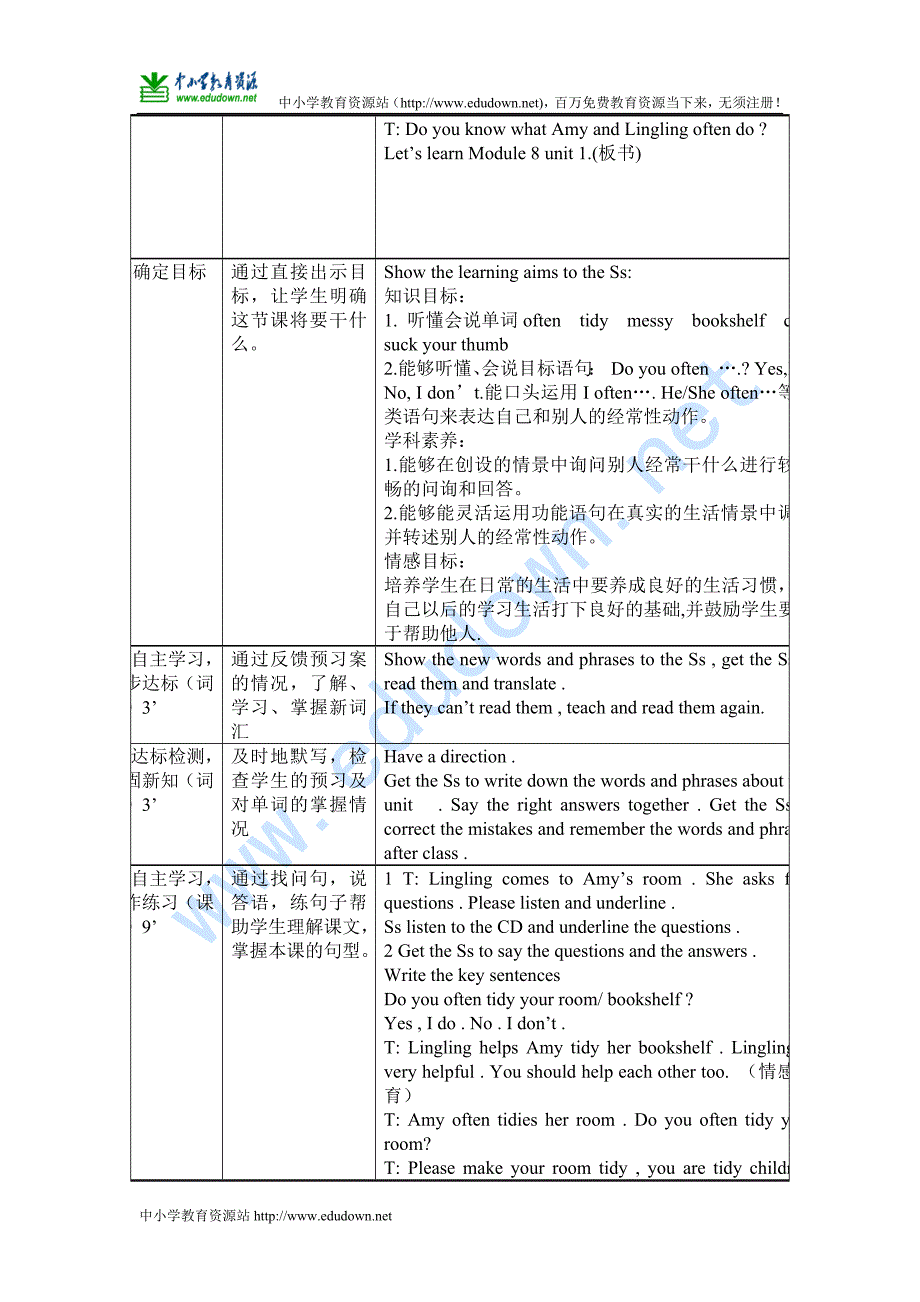 外研版(一起)六年级上册《Unit  Do you often tidy your room》教案_第2页