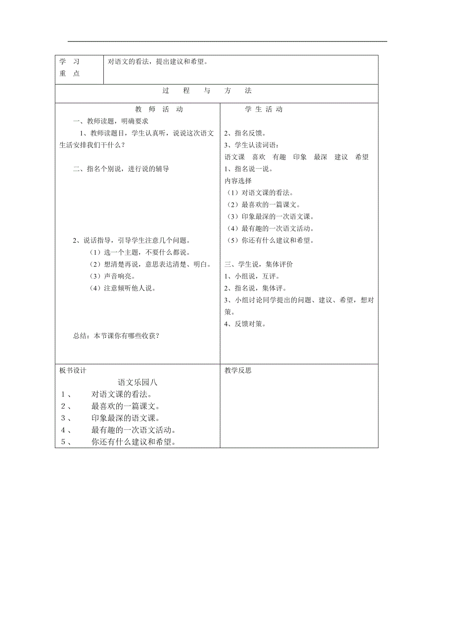 语文A版语文第十二册《语文乐园八》表格教案_第2页