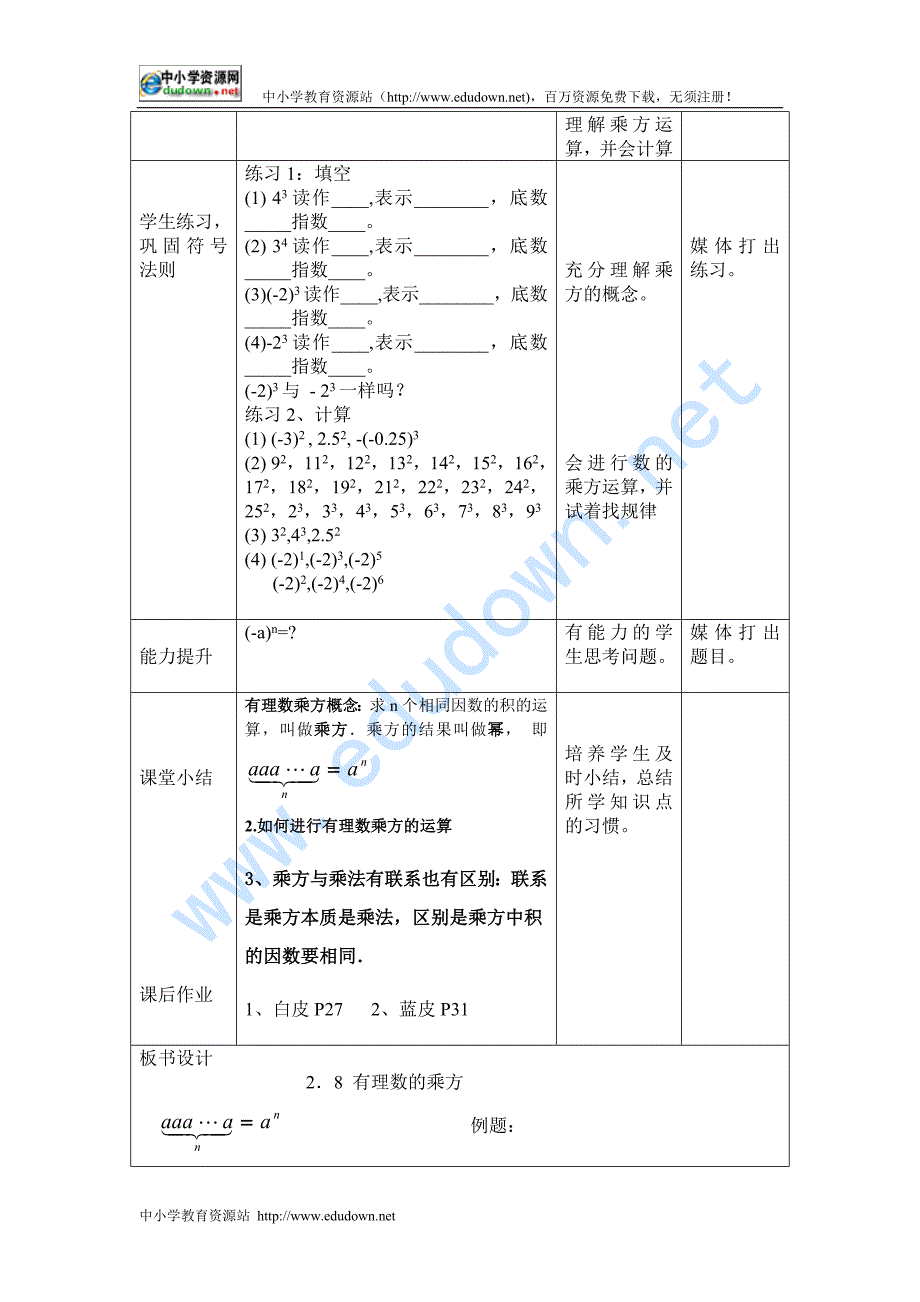 鲁教版六年级上册2.9《有理数的乘方》教案_第3页