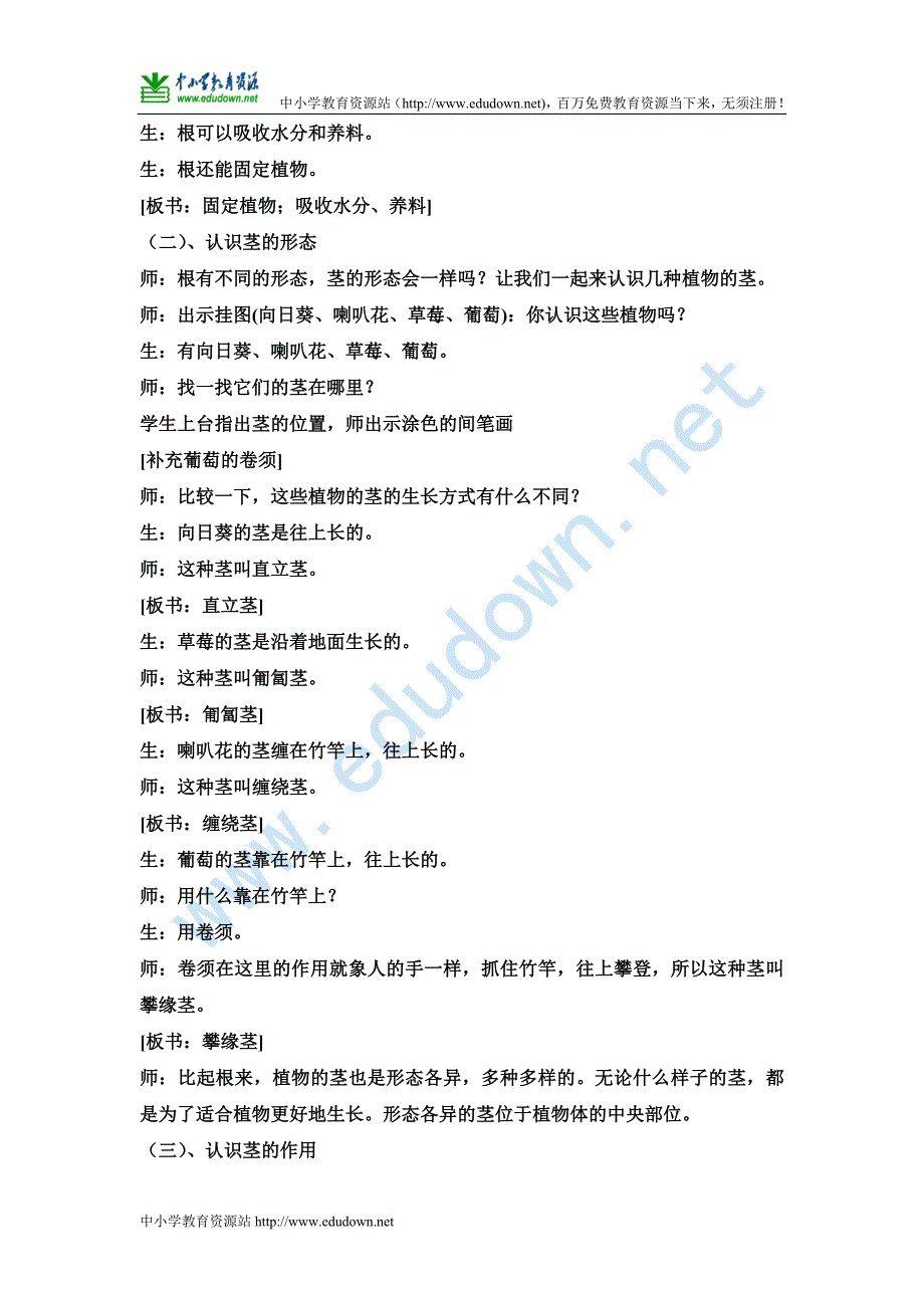 苏教版科学三年级下册《根和茎》课堂实录_第3页