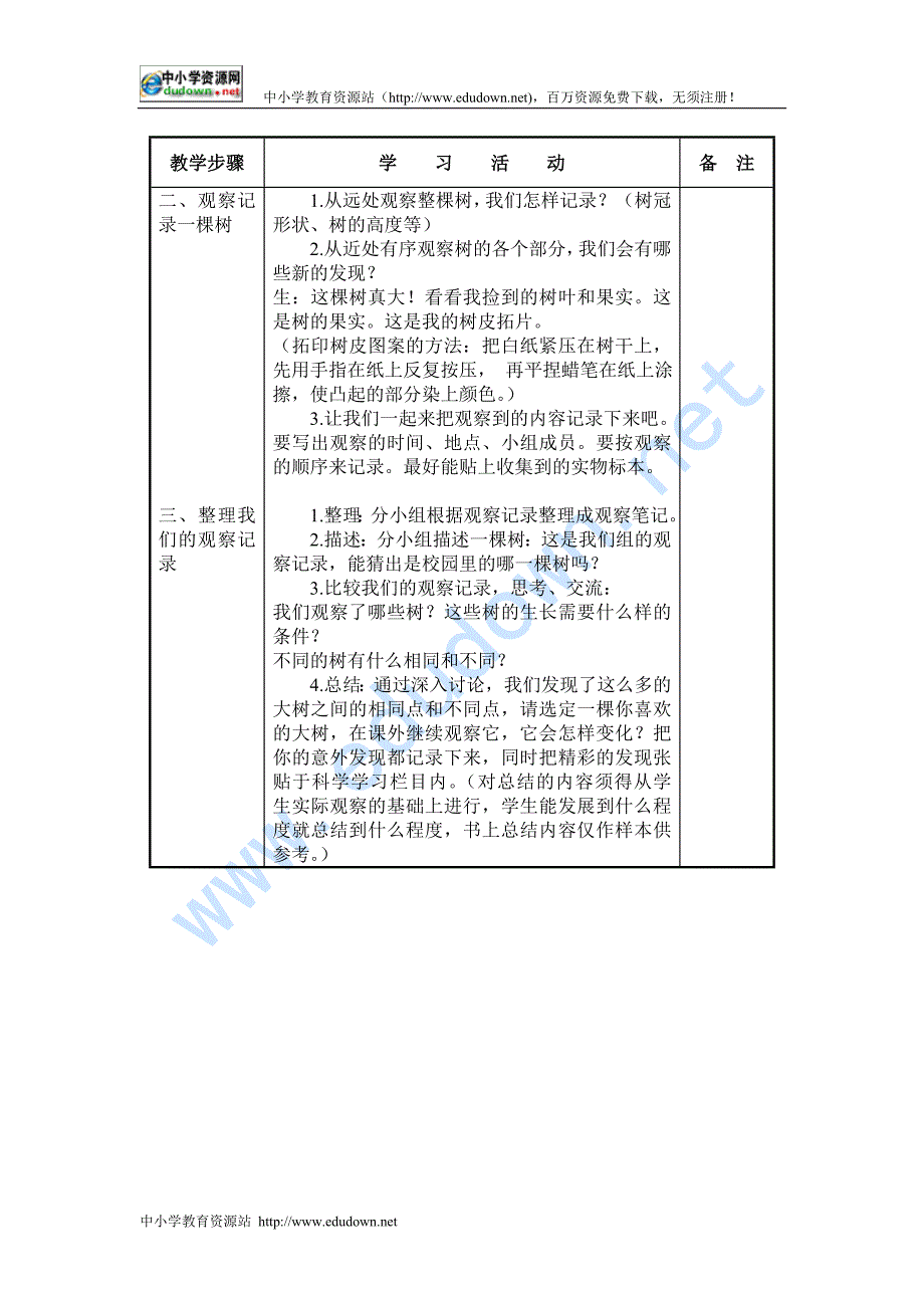 教科版科学三年级上册《校园的树木》word教学设计_第2页