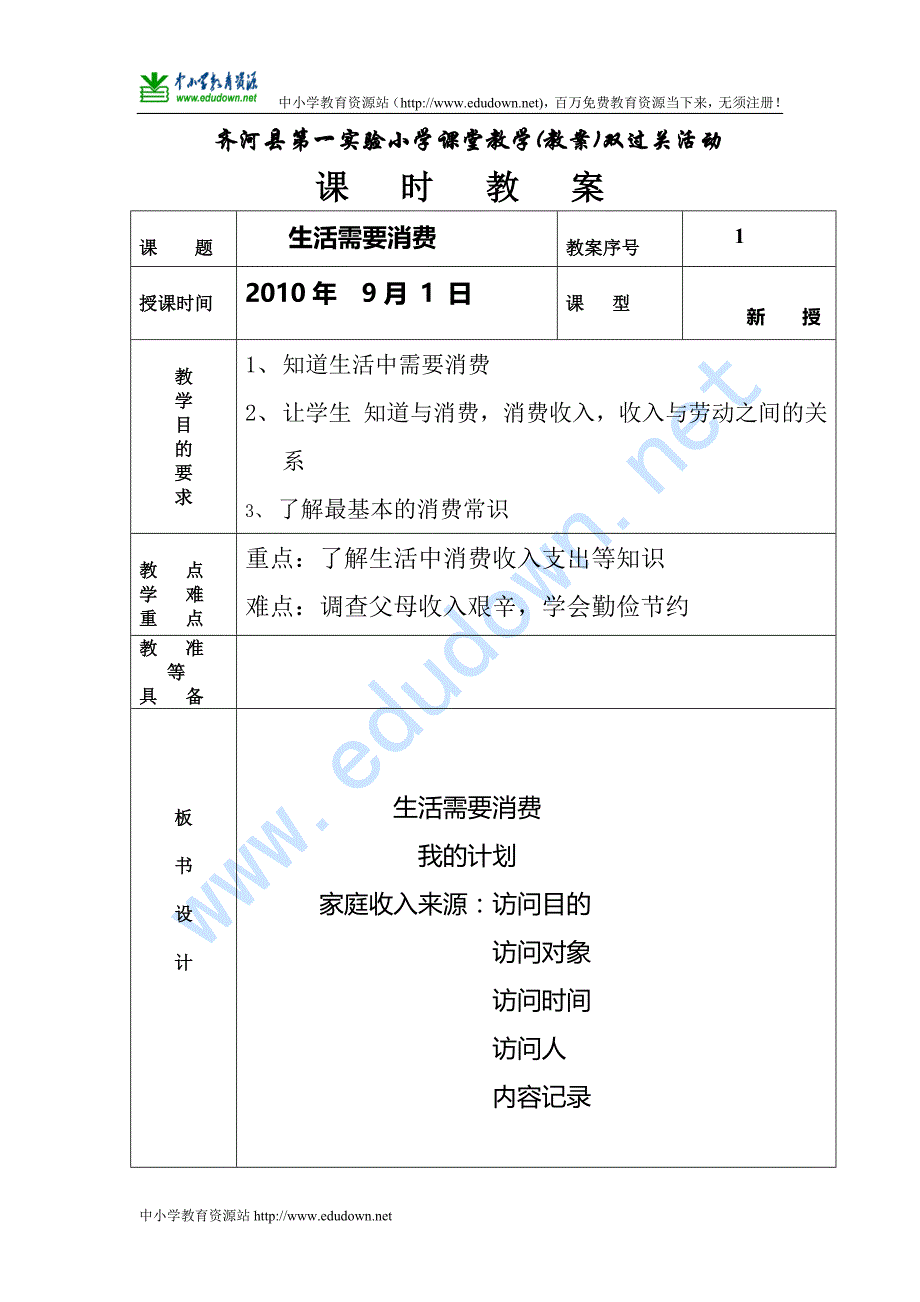 山东人民版思品四上《生活中的消费》教案_第1页