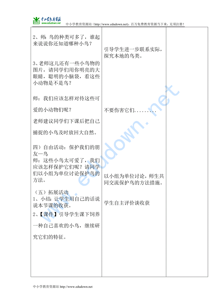 青岛版科学三年级下册《它们都是鸟》表格式教案_第4页