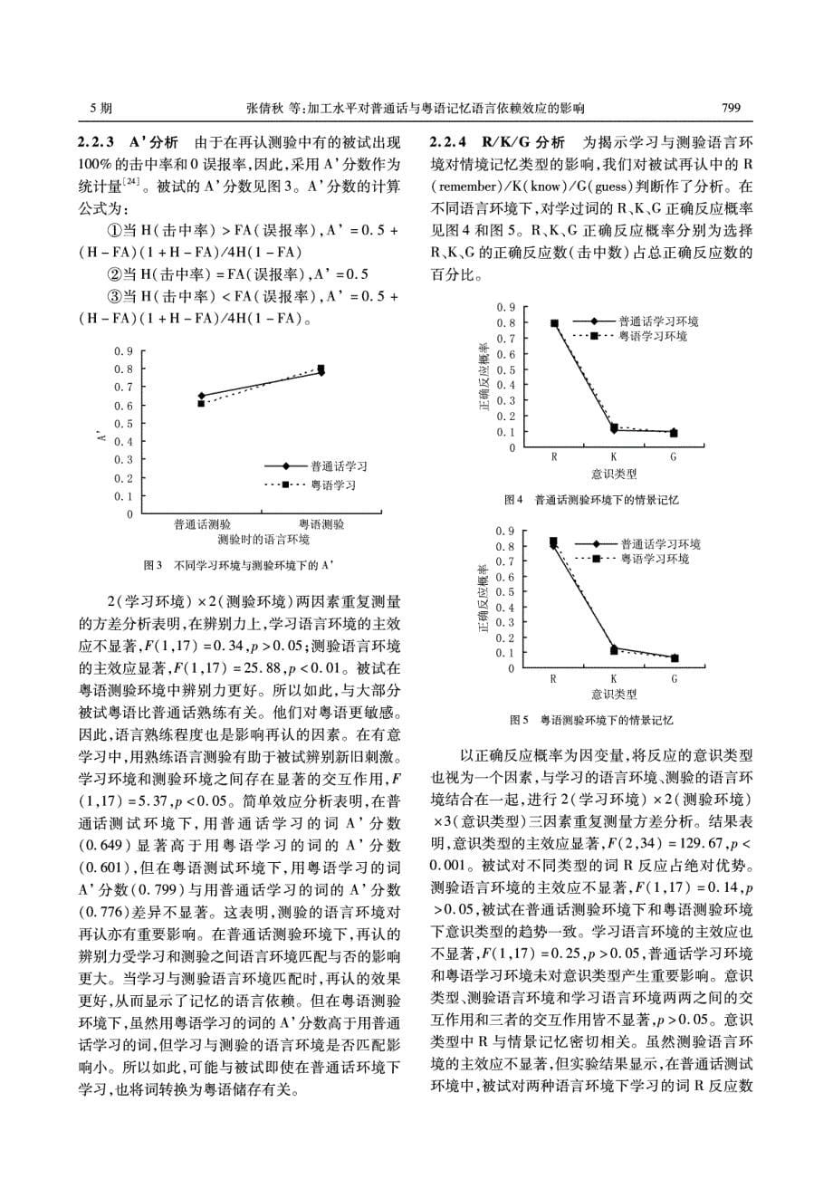 不同加工水平对普通话和粤语言依赖效应的影响_第5页