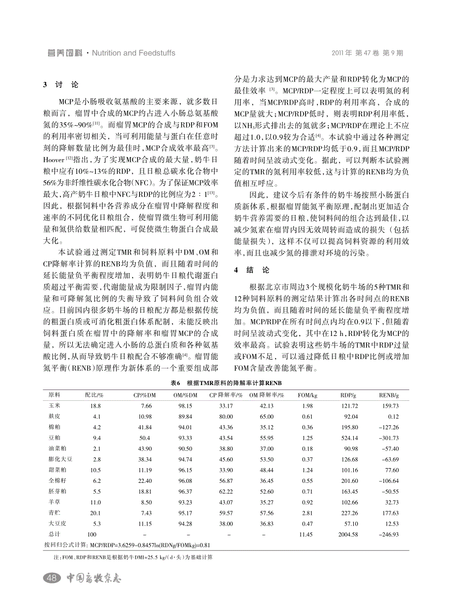 利用瘤胃能氮平衡原理评价奶牛全混合日粮的能氮平衡_第4页