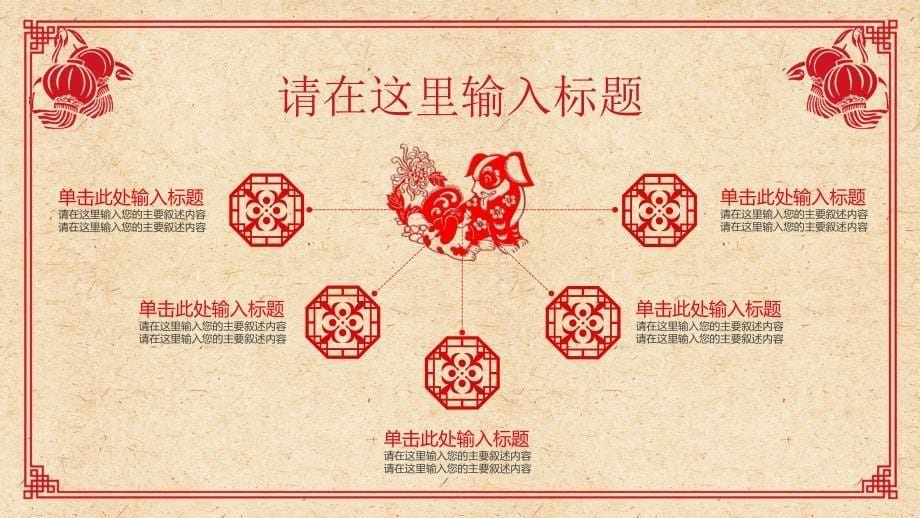 红色剪纸狗年中国古典复古风年终总结PPT_第5页