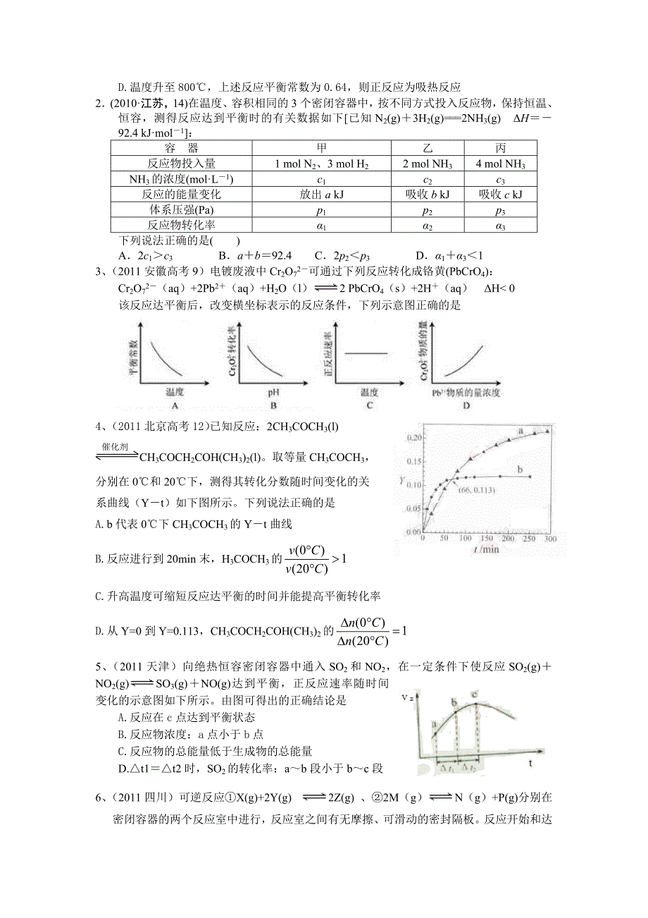 专题  化学反应速率和化学平衡训练_第4页