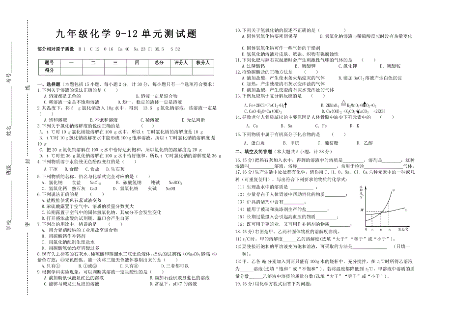 九年级化学9-12单元测试题_第1页