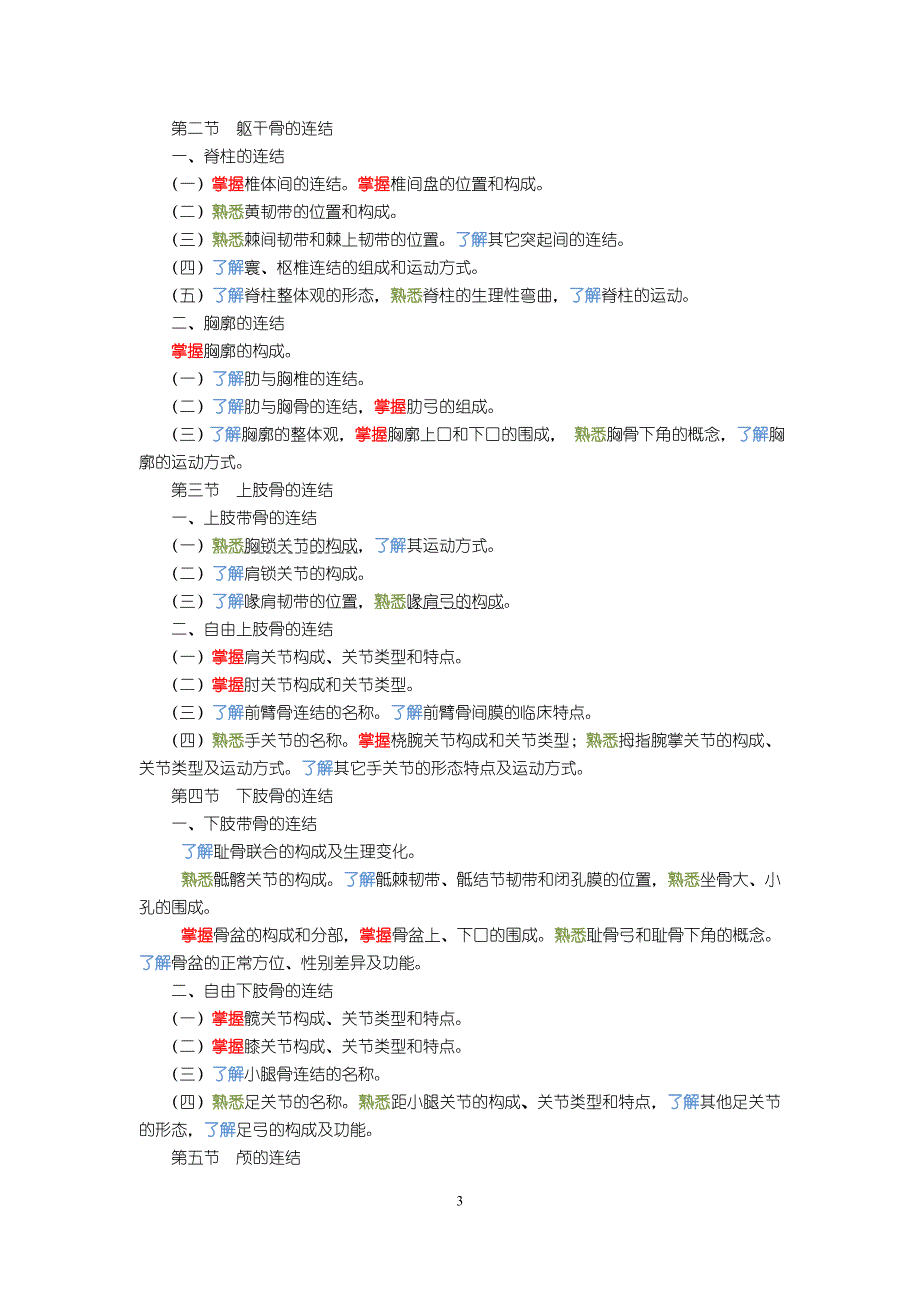 人体系统解剖学-教学大纲_第3页