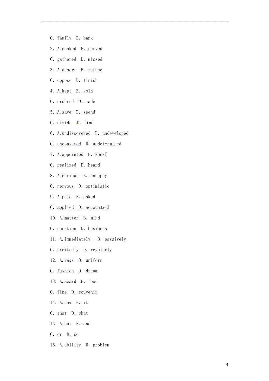 2014高考英语 专题限时训练(23)夹叙夹议型完形填空(二)_第4页