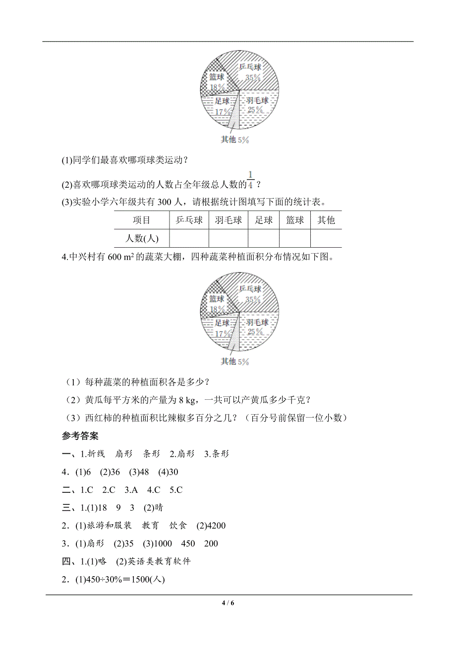 六年级数学上册专项测评(三) 统计与可能性_第4页