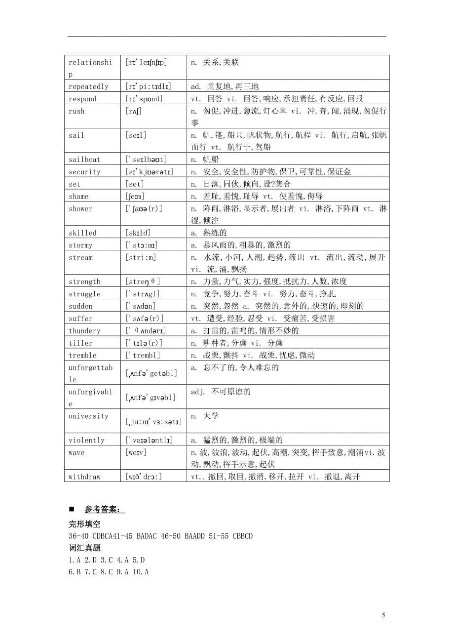 2014高考英语二轮复习 完形填空+词汇真题54_第5页