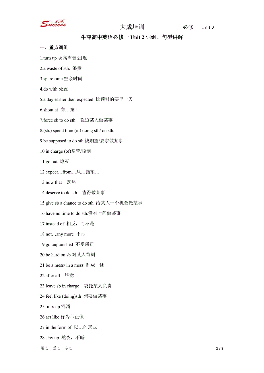 模块一Unit2词组、句型_第1页