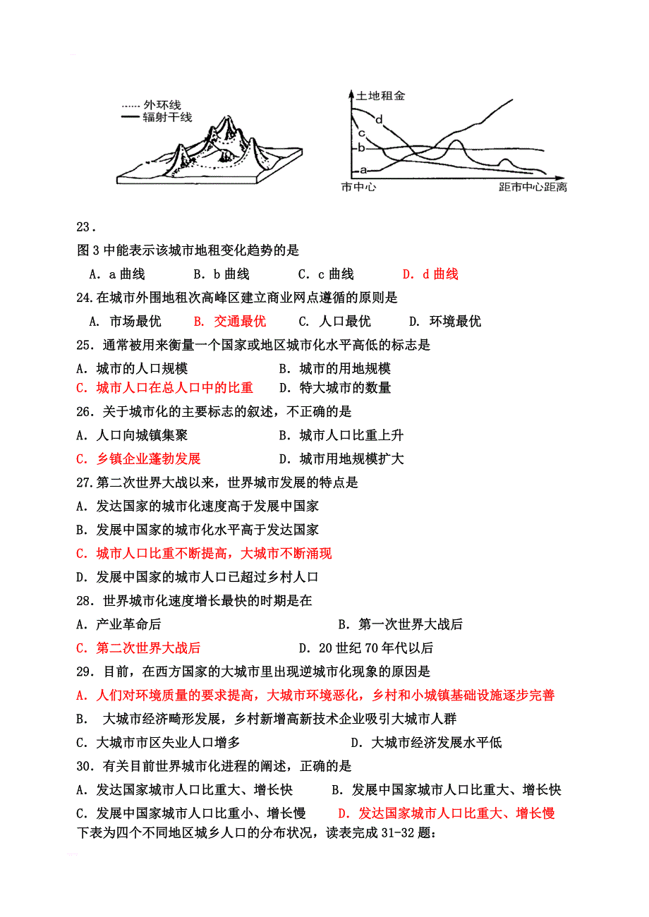 6月高一地理第二学期期末选择题_第4页