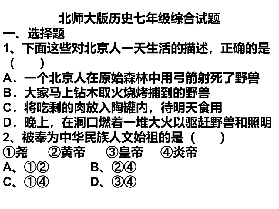 北师大版历史七年级综合试题_第1页