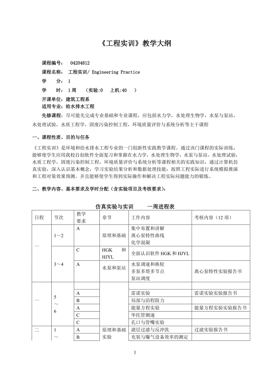 给排水工程实训大纲04204812_第1页