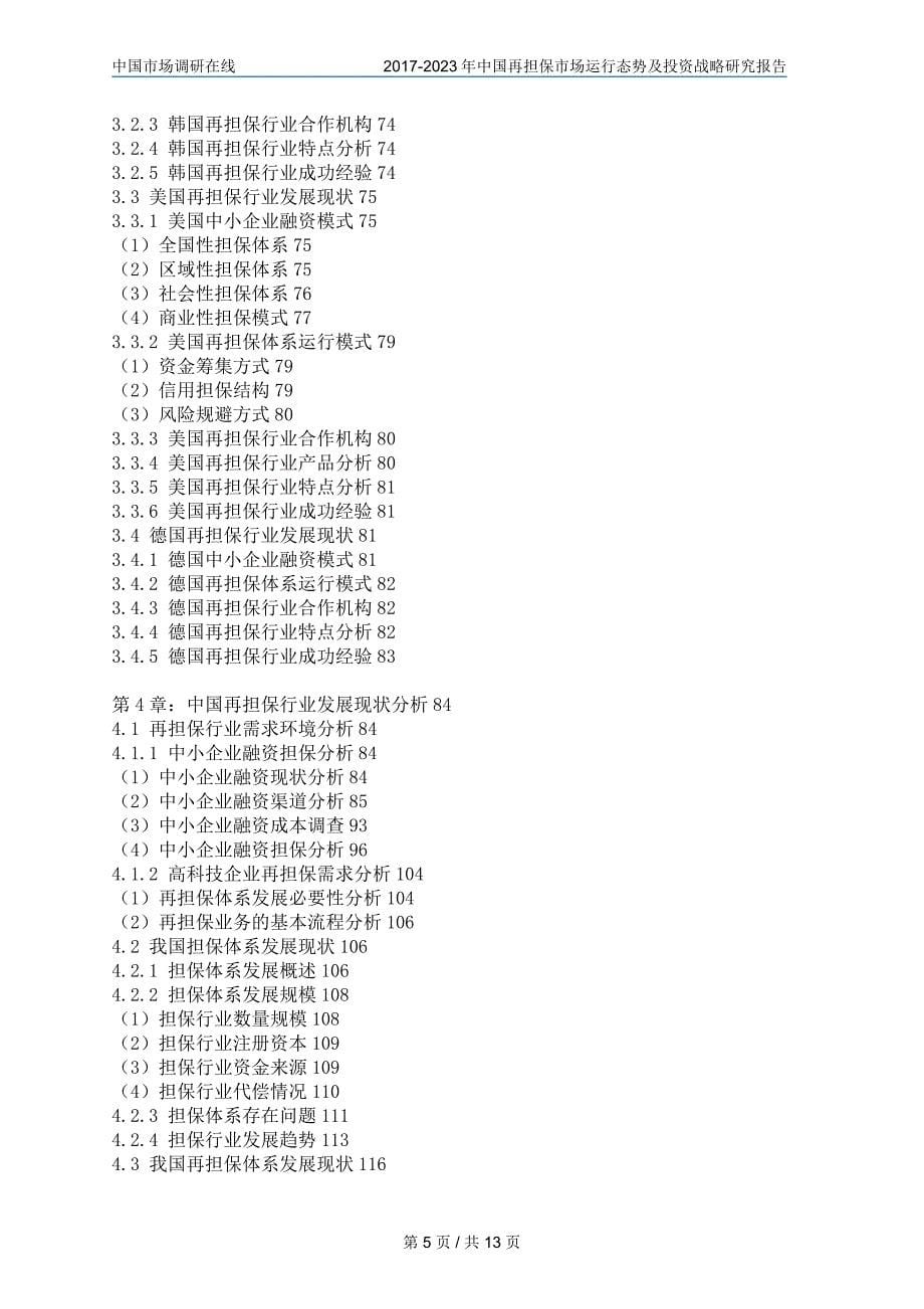 中国再担保市投资战略研究报告目录_第5页