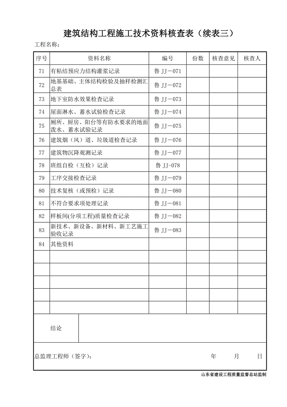 建筑结构工程施工技术资料核查表_第4页