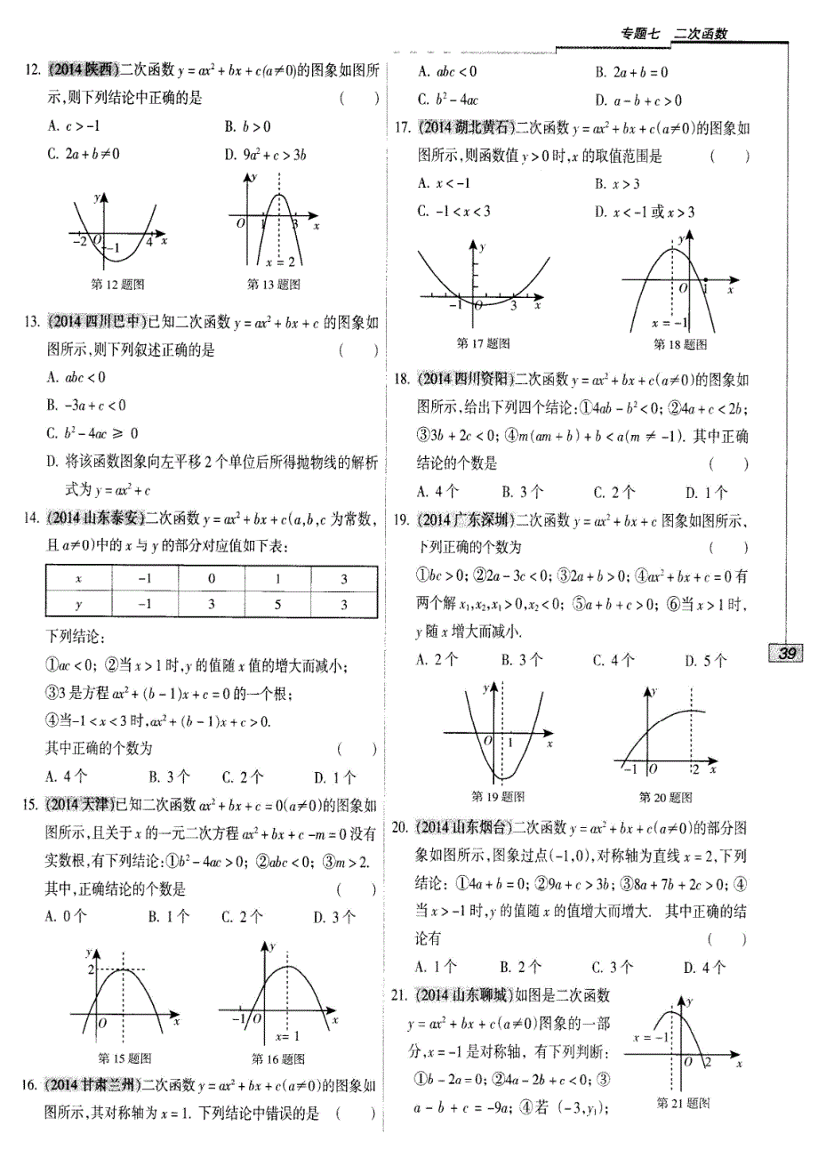 【新课标】2015届九年级中考数学专题复习：二次函数(pdf版,含答案)_第2页