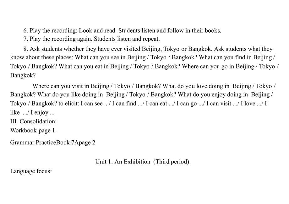 七年级英语an exhibition教案1_第5页