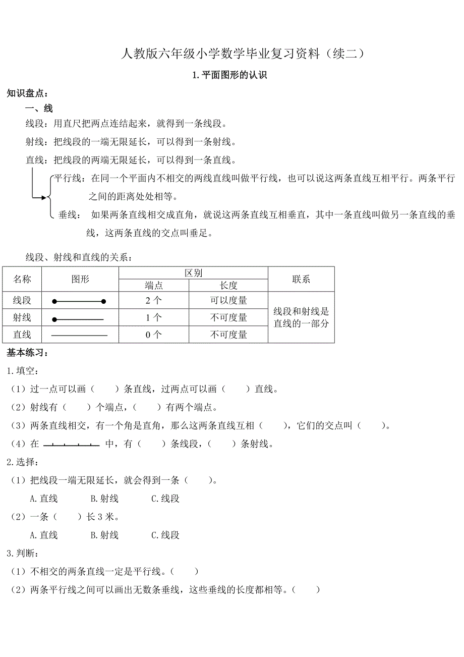 人教版六年级小学数学毕业复习资料(续二)_第1页