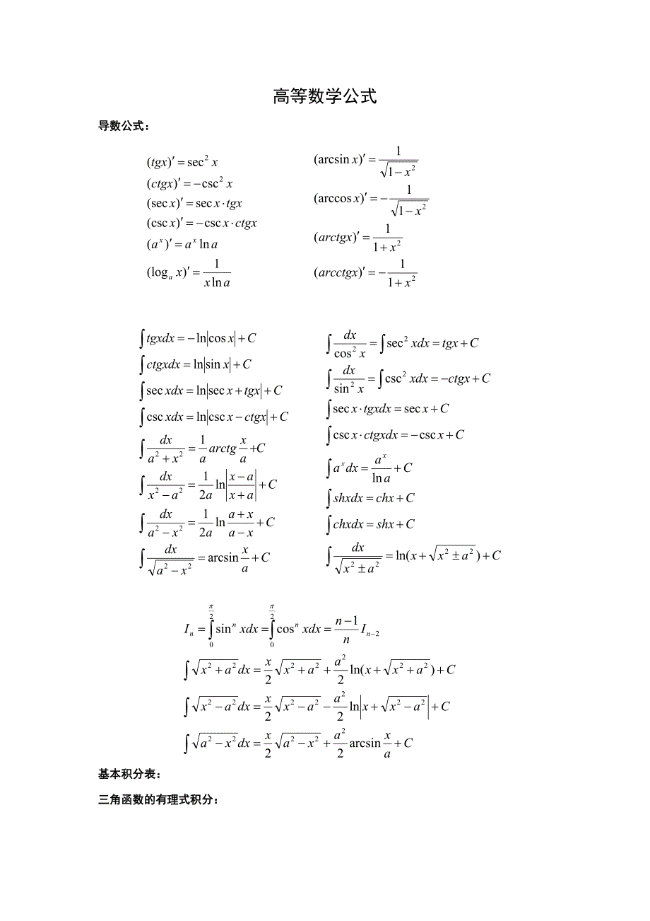 高等数学公式 汇总_第1页
