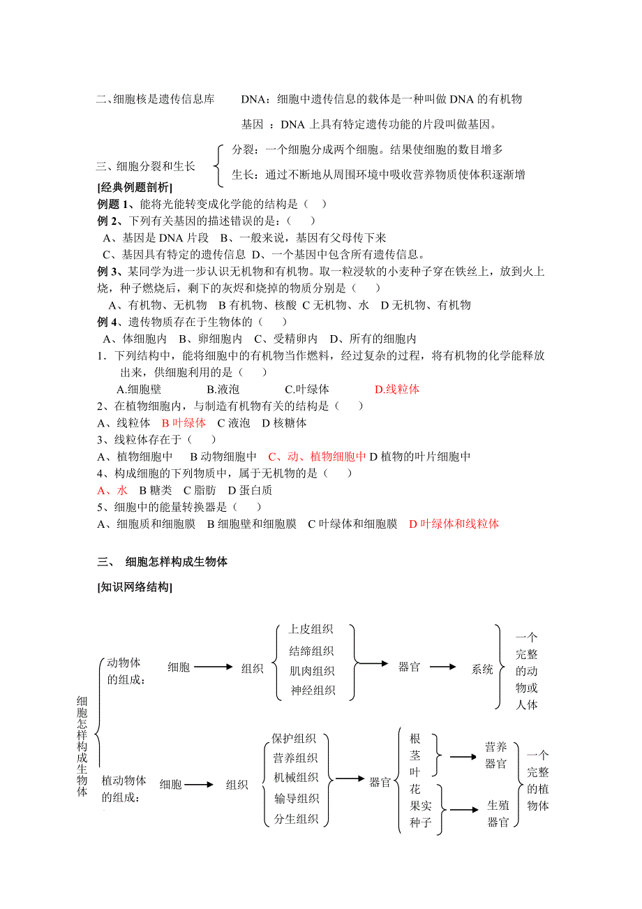 七年级生物上第二单元复习_第3页