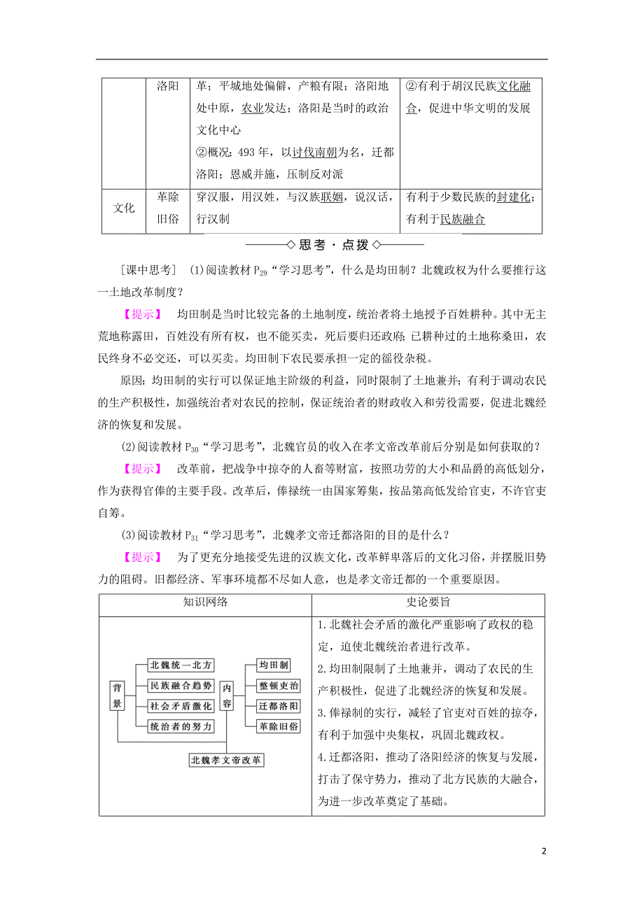 2018年高中历史 专题3 北魏孝文帝改革 一 励精图治的孝文帝改革教师用书 人民版选修1_第2页