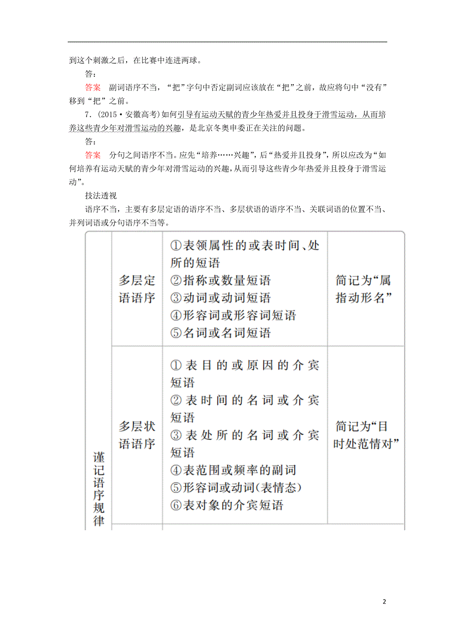 2019版高考语文一轮复习专题十辨析并修改病句微案一辨析病句_第2页