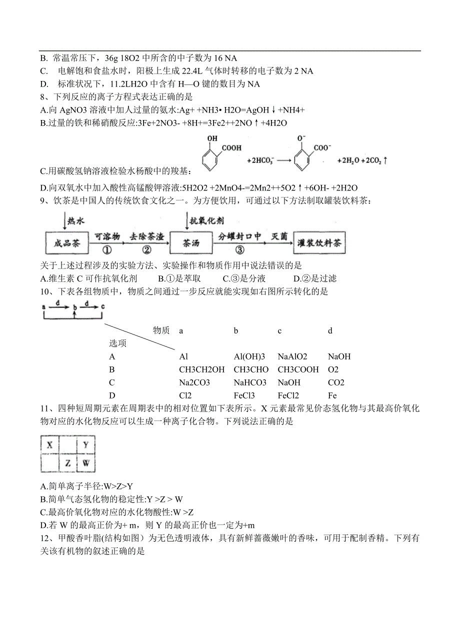 （高三化学试卷）-1690-江西省南昌市高三摸底考试 化学_第2页