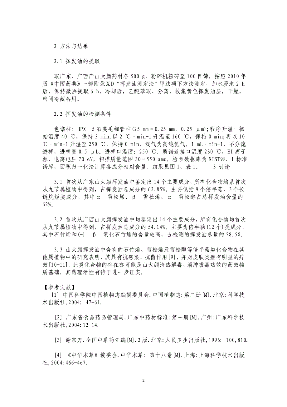 山大颜挥发油化学成分初步研究_第2页