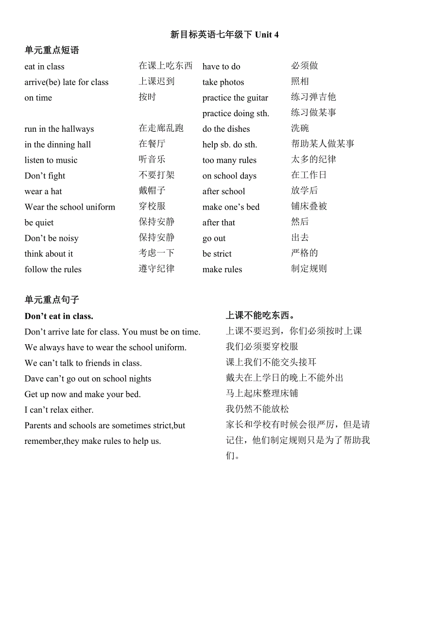 七年级下册1-12重点短语句子_第4页